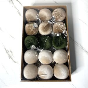 Christmas Tree Shatterproof Velvet 3" Ornament Balls Set of 15 Farmhouse New!